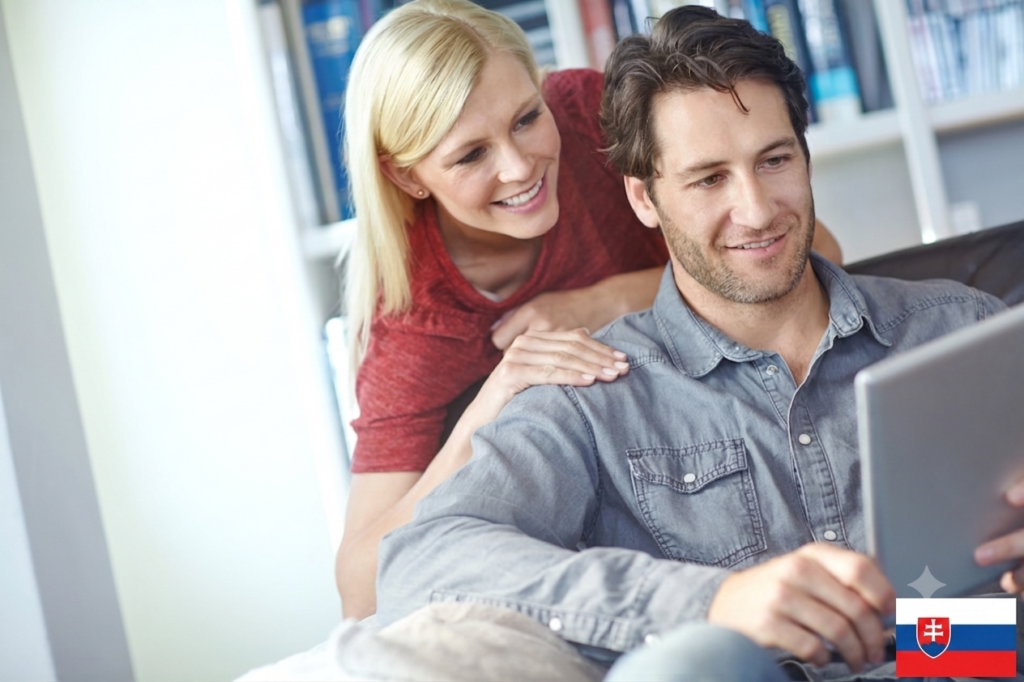 happy-couple-home-couch-with-tablet-relaxing-online-people-smile-internet-browse-together-social-media-web-scrolling-relationship-bonding-networking-communication-apartment-4Life-Direct-Životné-poistenie